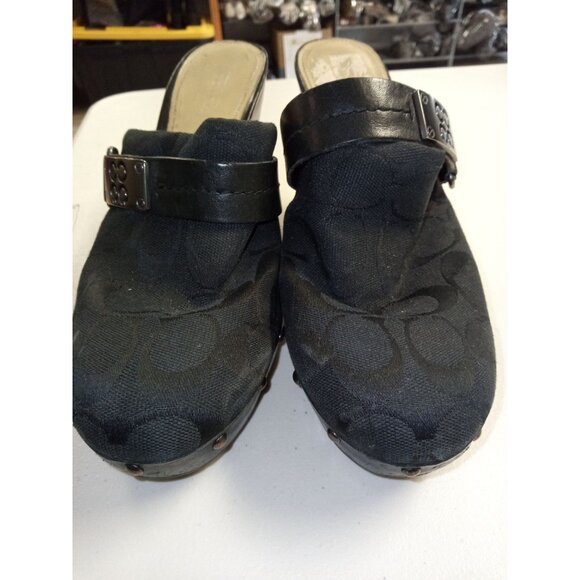 Coach Black Leather Buckle Slip On Clogs Size 5 - Picture 7 of 8